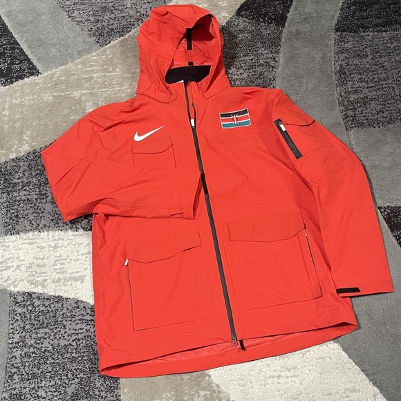 Nike Pro Elite Storm-FIT ADV Kenya Jacket Mens Large Red Waterproof Hooded NEW